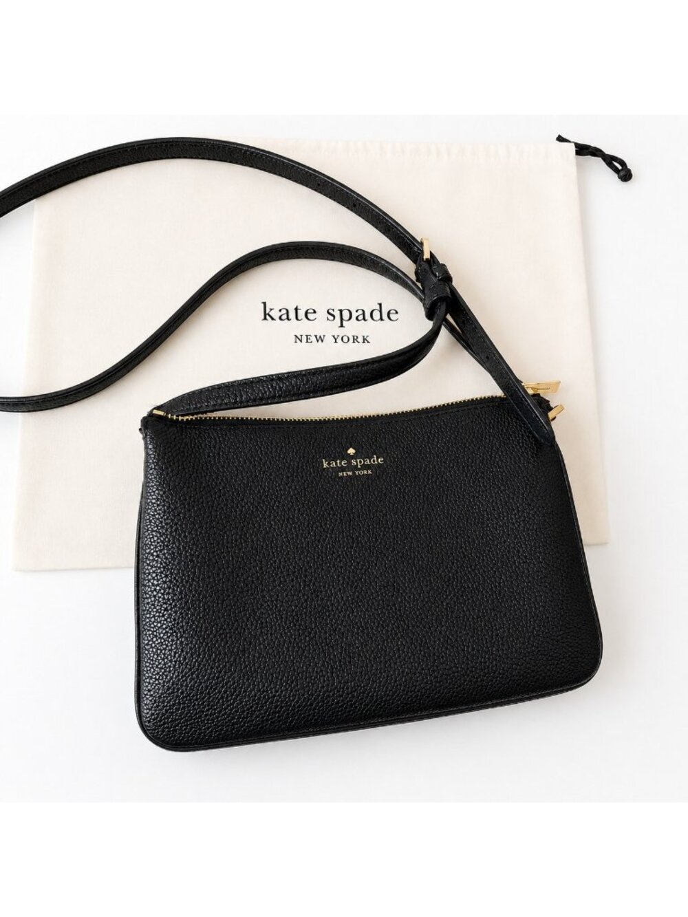 Kate Spade Leila Triple Gusset Pebble Leather Crossbody Bag Black WKR0048 EUC